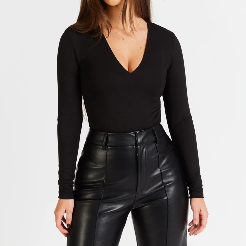 Black V Neck Bodysuit